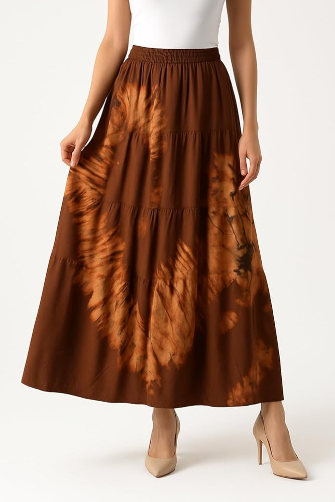 Maxi Tiered Long Skirt Bohemian Elastic Waist Tie Dye